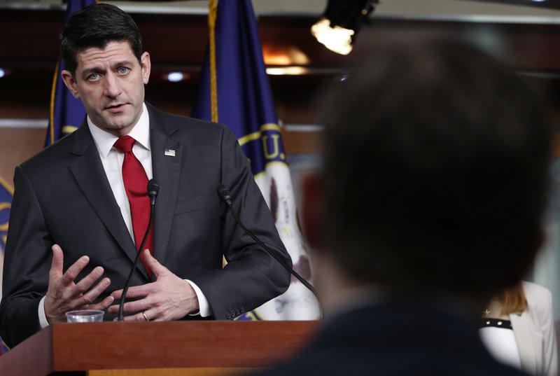 House Speaker Paul Ryan of Wis. answers a question during a news conference, Thursday, Feb. 8, 2018, on Capitol Hill in Washington. 