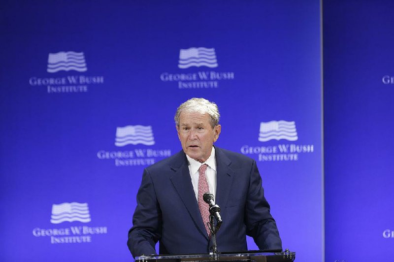 Former U.S. President George W. Bush speaks at a forum sponsored by the George W. Bush Institute in New York, Thursday, Oct. 19, 2017. 