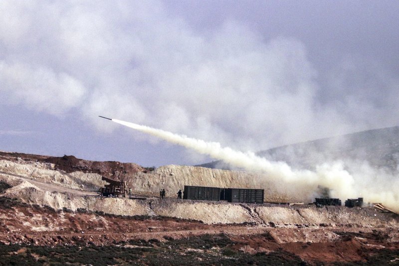 Turkish artillery fires toward Syrian Kurdish positions in Afrin area, Syria, from Turkish side of the border in Hatay, Turkey, on Friday, Feb. 9, 2018.