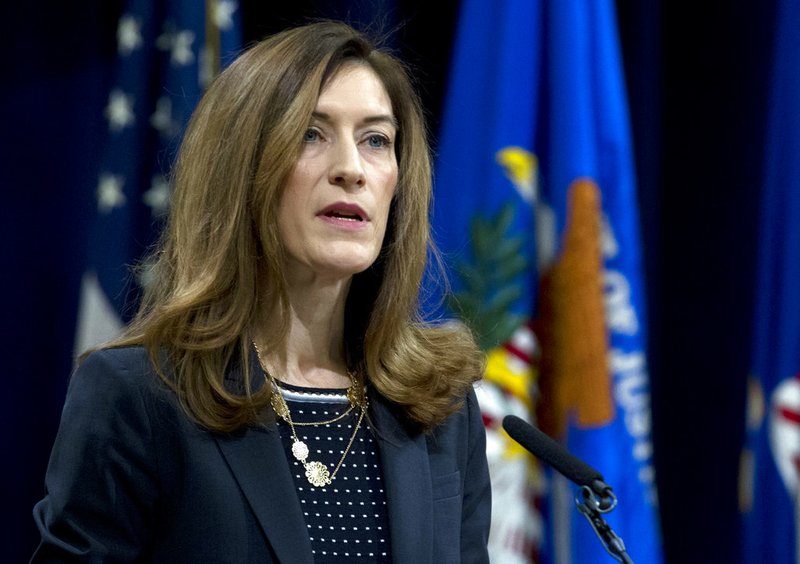  In this Feb. 2, 2018, file photo, Associate Attorney General Rachel Brand speaks during the opening of the summit on Efforts to Combat Human Trafficking at Department of Justice in Washington. 