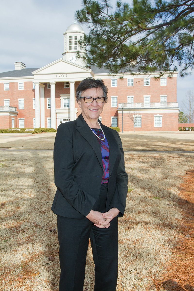 Melissa Taverner stands in the middle of the Lyon College campus in Batesville. Taverner recently started as the new provost and dean of faculty at the Independence County college. She previously served as interim provost at Emory and Henry College in Emory, Va.