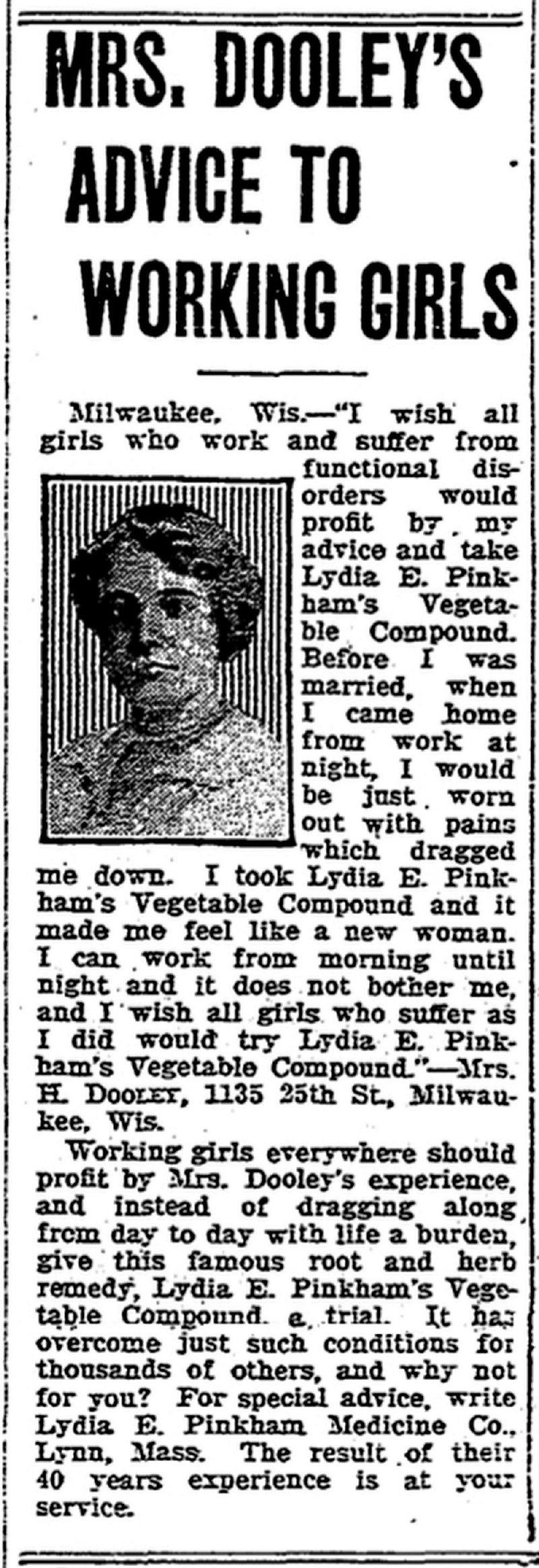 The respectability of the phrase “working girl” is seen in this ad for Lydia E. Pinkham’s Vegetable Compound, which appeared often in Little Rock newspapers in 1917 and 1918.