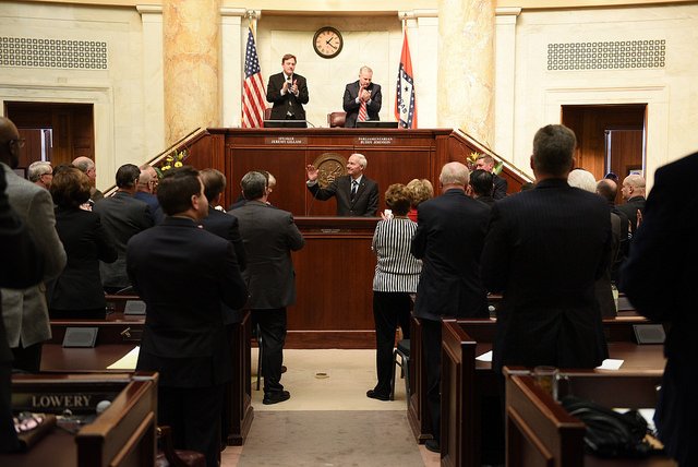 Gov. Asa Hutchinson address legislators at the start of the 2018 fiscal session Monday, Feb. 12, 2018. (Photo courtesy of Gov. Asa Hutchinson's office) 