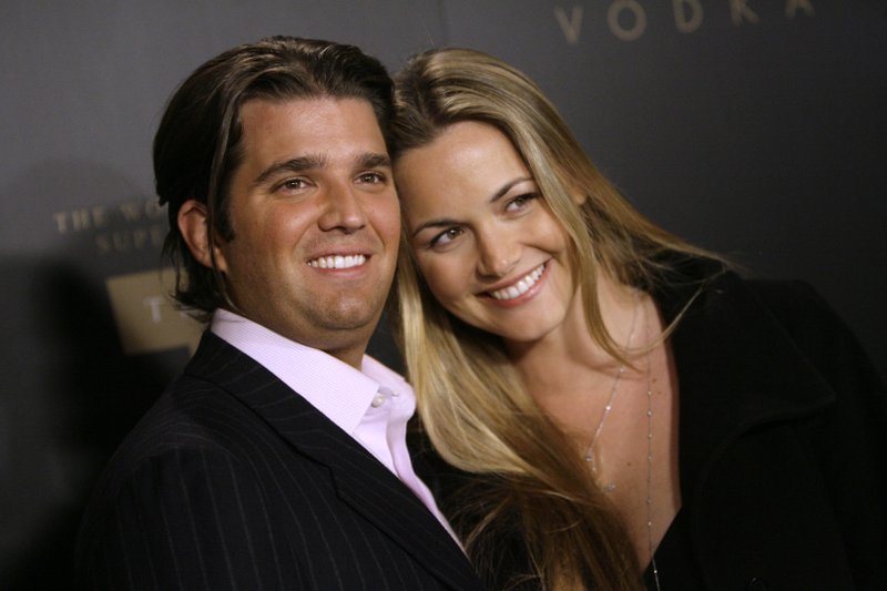 FILE - In a Jan. 17, 2007 file photo, Donald Trump Jr., left, and his wife Vanessa arrive for the Trump Vodka launch party by Drinks America hosted by Donald J. Trump at Les Deux in the Hollywood section of Los Angeles. Donald Trump Jr.'s wife was taken to a New York City hospital as a precaution Monday, Feb. 12, 2018, after she opened an envelope addressed to her husband that contained an unidentified white powder, police said. (AP Photo/Danny Moloshok, File)