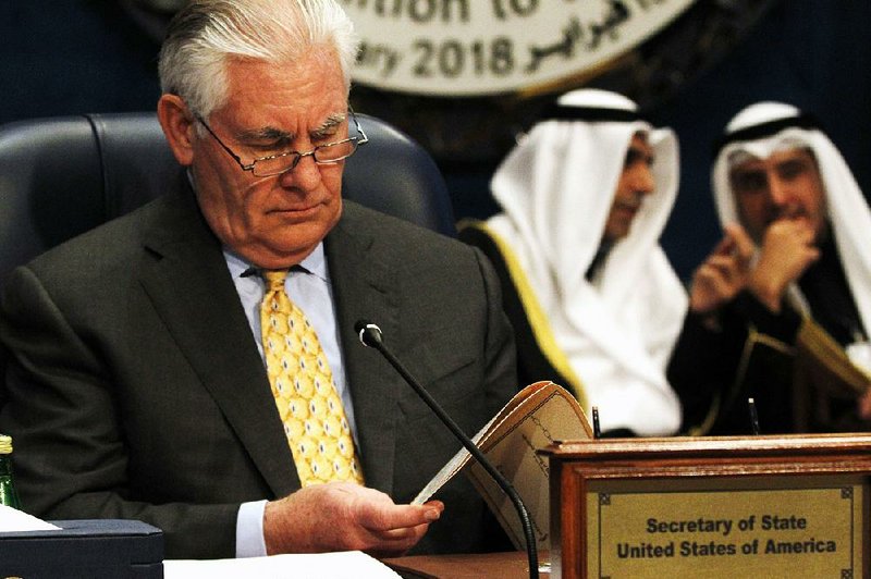 Secretary of State Rex Tillerson prepares to meet Tuesday in Kuwait City with other members of the U.S.-led coalition fighting against the Islamic State militant group. 