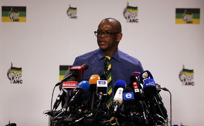 Ace Magashule, the African National Congress’ secretary-general, announces the decision to disavow President Jacob Zuma at a news conference Tuesday in Johannesburg. 