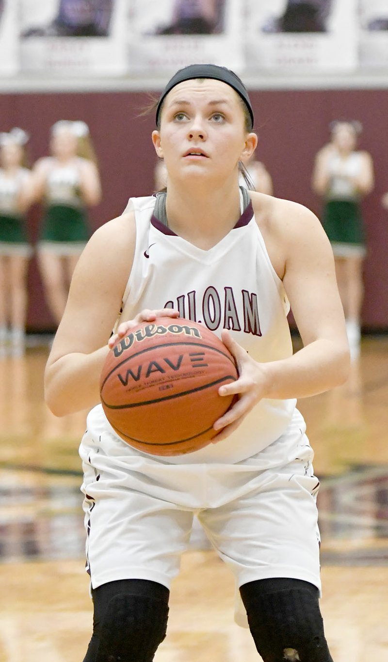 Bud Sullins/Special to the Herald-Leader Siloam Springs senior Morgan Vaughn lines up a free throw during last Wednesday's game against Alma.