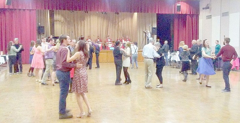 Keith Bryant/The Weekly Vista early birds for the annual Valentine's Dance at Riordan Hall last Saturday night got dancing lessons from Jerry Kendrick with Dance and Swing Studio.
