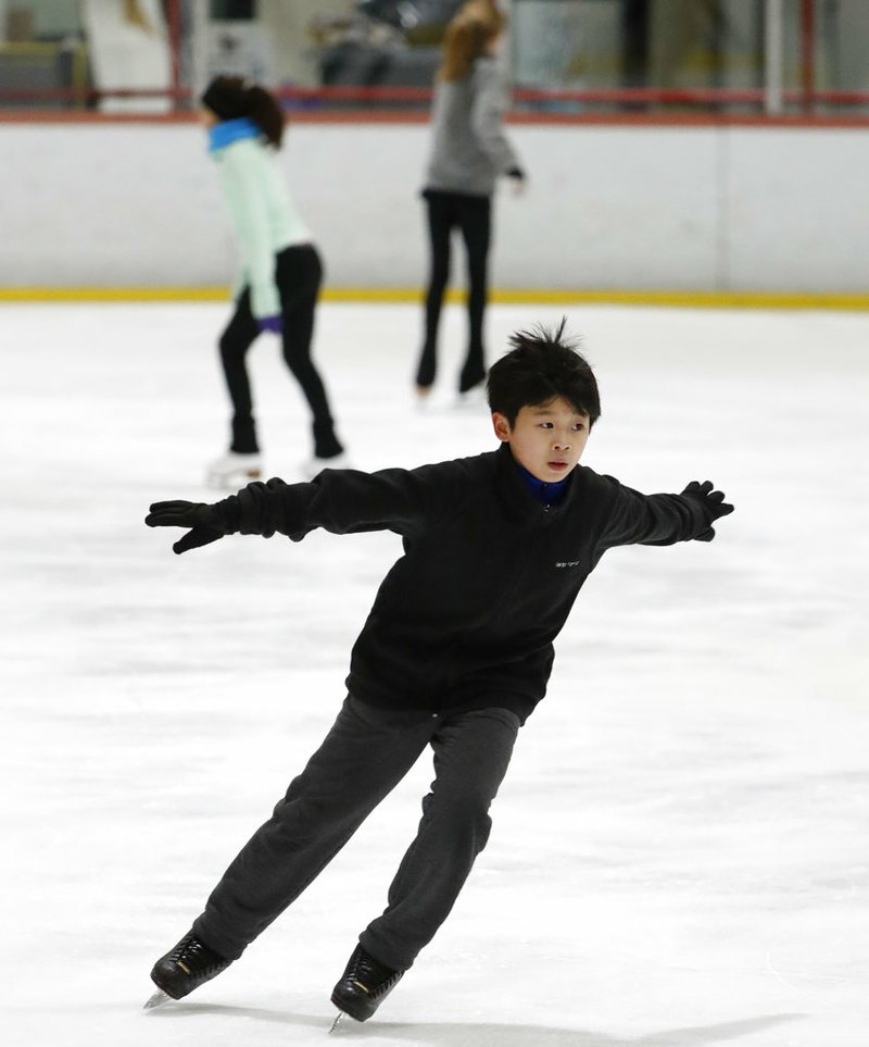 Keita Horiko, the 10-year-old U.S. Figure Skating juvenile boys champion, works up speed during a practice session, his second of the day, at the Ice House, Thursday, Feb. 8, 2018, in Hackensack, N.J. 