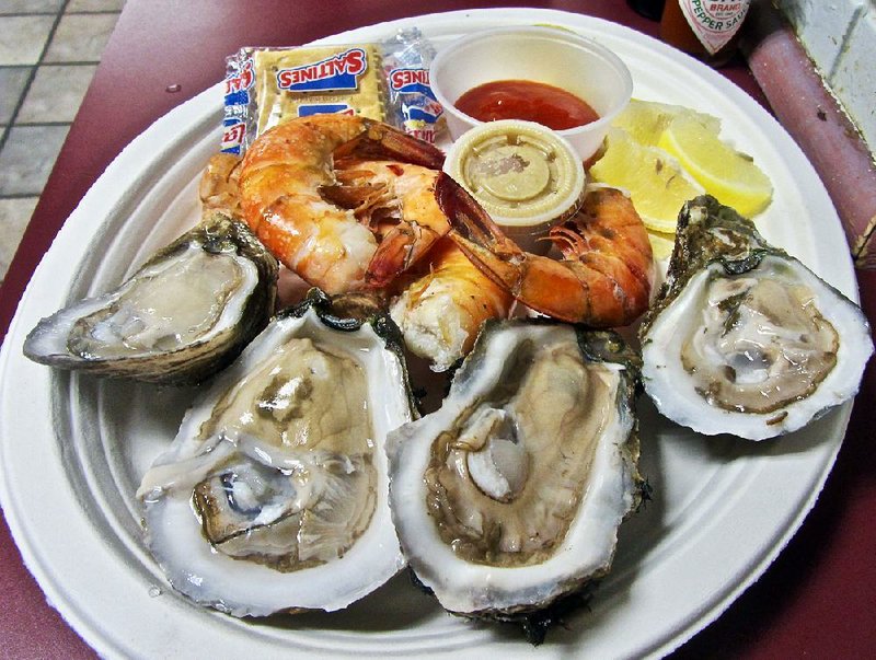 Oysters and shrimp are flavorful at Oaklawn’s Oyster Bar, one of the varied food venues at the venerable Hot Springs racetrack. 