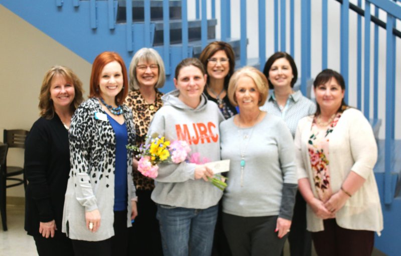 PHOTO SUBMITTED Carthage Soroptimist ladies presented a check to scholarship recipient Brandy Anderson (center). Soroptimist members are Corinne Waggoner (left), Amanda Lansford, Susan Wendleton, Mariann Morgan, Sue Joslen and Amy Campbell.