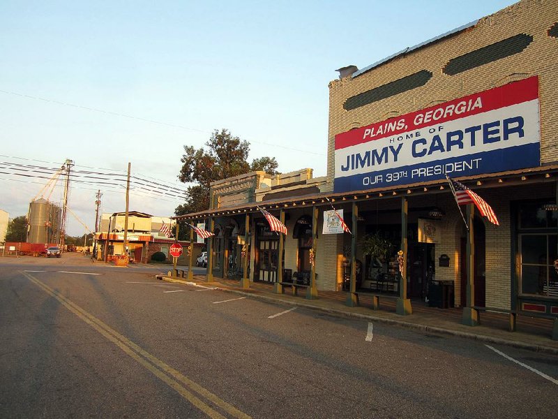 The main strip of downtown Plains, Ga., includes the site of the Carter family’s former peanut warehouse. Today, visitors can buy gifts and peanut butter ice cream.