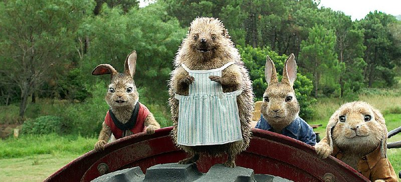 Flopsy (Margot Robbie), Mrs. Tiddy-Winkle (Sia), Peter Rabbit (James Corden) and Benjamin (Matt Lucas) are among the characters in Columbia Pictures’ Peter Rabbit. It came in second at last weekend’s box office and made about $25 million.
