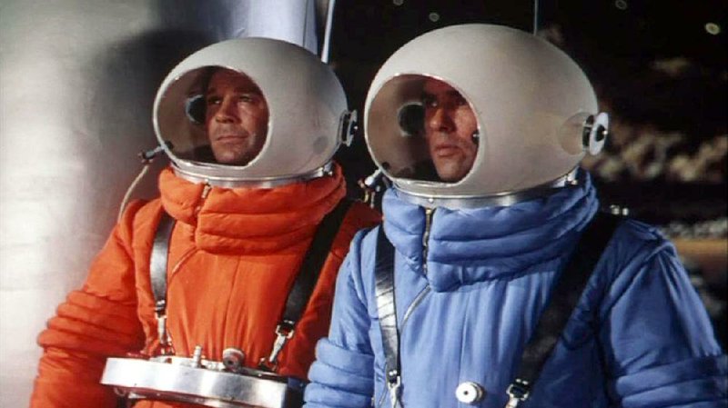 Jim Barnes (John Archer) and Dr. Charles Cargraves (Warner Anderson) anticipate the first Apollo mission by 19 years in Irving Pichel’s inspirational Destination Moon.
