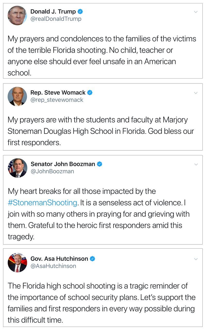 A combination of tweets about the recent Florida high school shooting