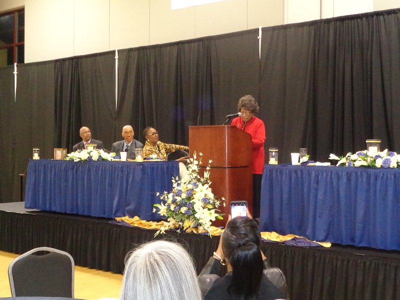 Elders is speaker at SAUT event
SAU Tech's special guest, Dr. Joycelyn Elders, shown standing at podium, talks during the SAUT Black History Celebration about the importance of learning about one's past. Elders said that one must not live in the past, but review it so that negative things are not repeated. See article.