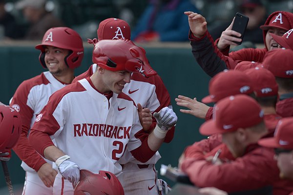 Arkansas Bucknell Friday, Feb. 16, 2018, during the inning at Baum Stadium in Fayetteville.