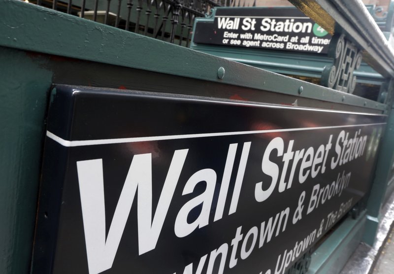 FILE- In this Oct. 2, 2014, file photo, the Wall Street subway stop on Broadway, in New York's Financial District. (AP Photo/Richard Drew, File)