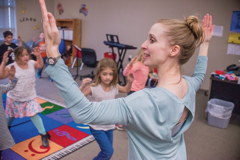 Kathleen Marleneanu dances with second-graders at Westbrook Elementary School in Haskell during a workshop on “the Egyptian Cinderella.” The workshop is sponsored by the Arkansas Learning Through the Arts nonprofit organization.
