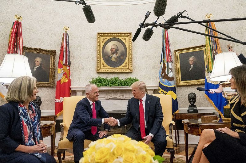 President Donald Trump meets Friday in the Oval Office with Australian Prime Minister Malcolm Turnbull, accompanied by Turnbull’s wife, Lucy, and first lady Melania Trump. 