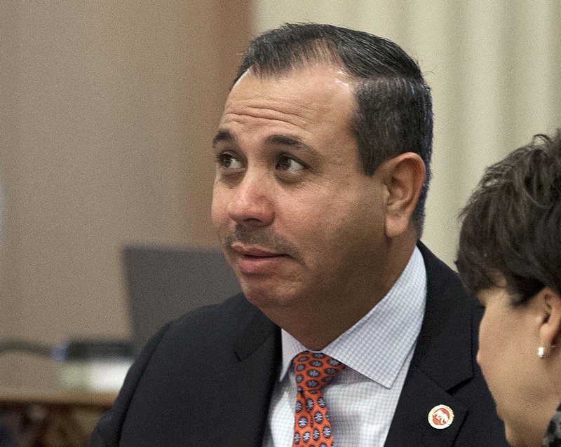 FILE - This Aug. 26, 2016 file photo shows state Sen. Tony Mendoza, D-Artesia, at the Capitol in Sacramento, Calif. Mendoza announced Thursday, Feb. 22, 2018 that he is resigning over sexual misconduct allegations just ahead of a possible vote by his colleagues to expel him. In his resignation letter, Mendoza called the Senate's process &quot;farcical&quot; and unfair and is still considering running for re-election in the fall. (AP Photo/Rich Pedroncelli, File)