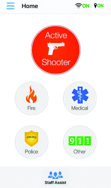 Panic button: A screenshot of the Panic Button app used by both school administrators and teachers in case of emergency.