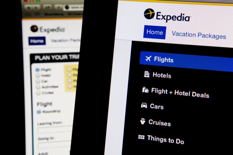 Expedia sites displayed on laptops in an arranged photo in Washington, D.C., on Oct. 29, 2013. (MUST CREDIT: Bloomberg photo by Andrew Harrer)