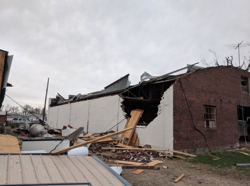 This photograph taken by the National Weather Service's Memphis office shows tornado damage in the Keiser area.