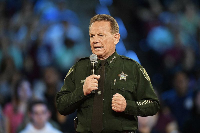 Broward County Sheriff Scott Israel speaks before a CNN town hall broadcast, Wednesday, Feb. 21, 2018, at the BB&T Center, in Sunrise, Fla. 