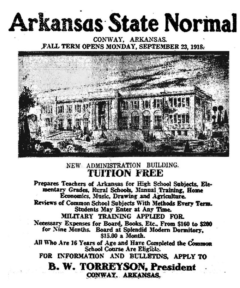 This ad for the Arkansas State Normal school, the teachers college that in time would become the University of Central Arkansas, appeared in the Sept. 15, 1918, Arkansas Gazette.