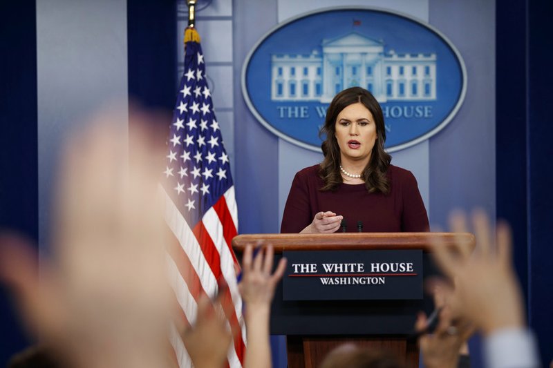 White House press secretary Sarah Huckabee Sanders speaks during the daily press briefing at the White House, Tuesday, Feb. 27, 2018, in Washington. 