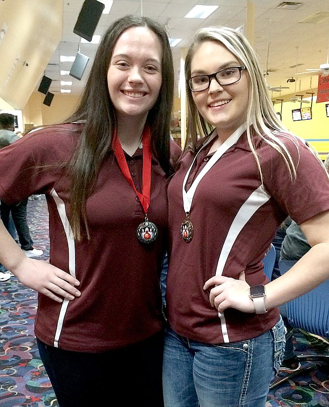 SUBMITTED Ann Dee Holt (left) and Madison Stanfill made the all-state bowling team this season with series scores of 471 and 504.