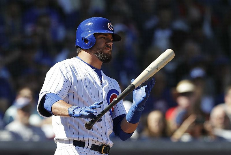 Kyle Schwarber of the Chicago Cubs at bat during a game against