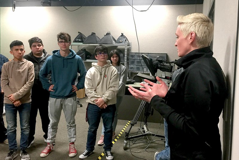 Photo submitted Amanda Brinkman, host of Small Business Revolution, and chief brand and communication officer for Deluxe, spoke to film and television students at the Siloam Springs High School on Jan. 17.