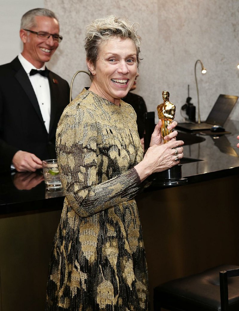 Frances McDormand, winner of the award for best performance by an actress in a leading role for "Three Billboards Outside Ebbing, Missouri", attends the Governors Ball after the Oscars on Sunday, March 4, 2018, at the Dolby Theatre in Los Angeles. (Photo by Eric Jamison/Invision/AP)