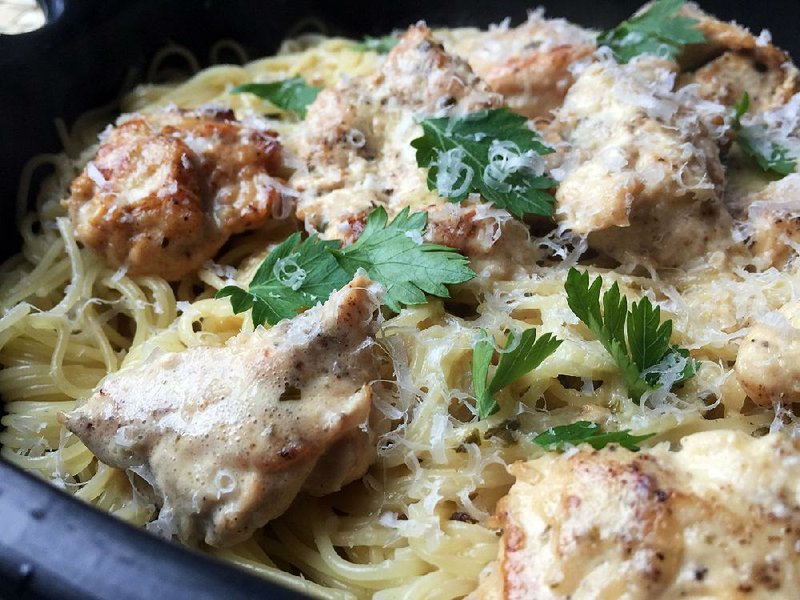 Creamy Lemon-Pesto Chicken Over Angel Hair