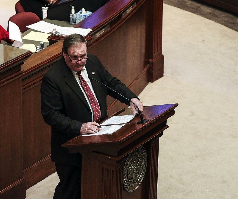 Rep. Lane Jean asks fellow House members if they have questions about the state Medical Services Division appropriation before Wednesday’s vote. 