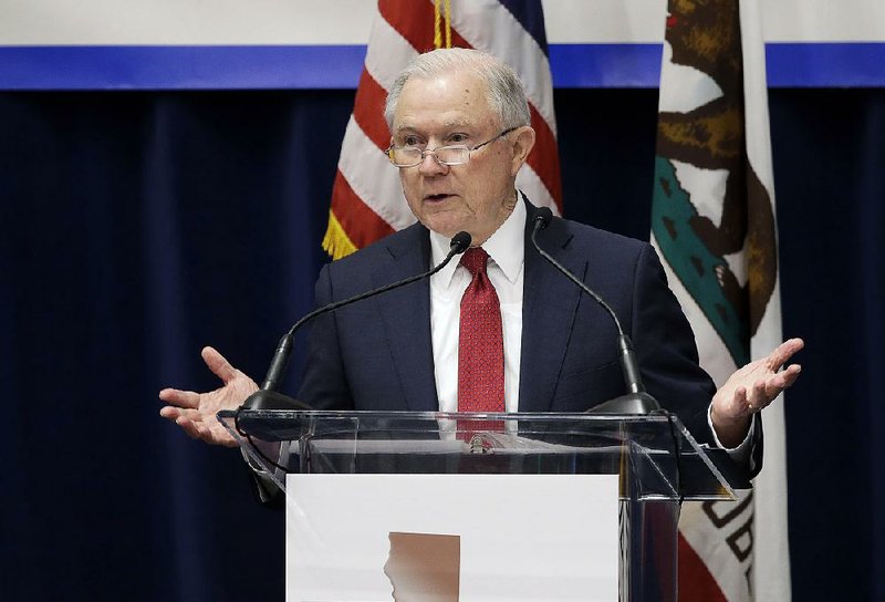 Attorney General Jeff Sessions tells law enforcement officials Wednesday in Sacramento, Calif., that he would not stand for what he called California’s dangerous obstruction of federal immigration laws. 