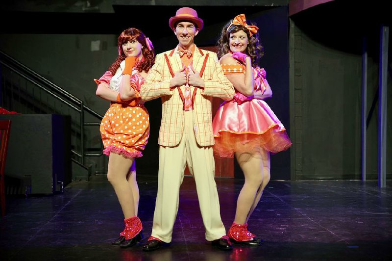 Moriah Patterson (left) and Jennifer Caffey flank Daniel Collier in Follies at Argenta Community Theater.
