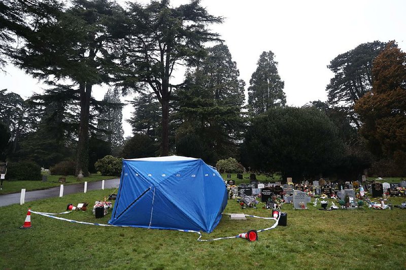 A tent was erected Friday in a cemetery in Salisbury, England, as authorities continued to investigate the nerve-agent poisoning of former Russian double agent Sergei Skripal and his daughter.