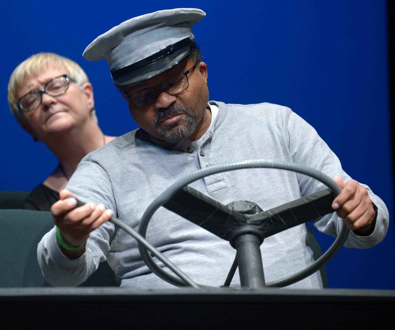 NWA Democrat-Gazette/ANDY SHUPE Actors Actors Vickie Hilliard, left, playing the part of Daisy Werthan, and Ralph Sweatte as Hoke Colburn rehearse for "Driving Miss Daisy" at the Arts Center of the Ozarks in Springdale.
