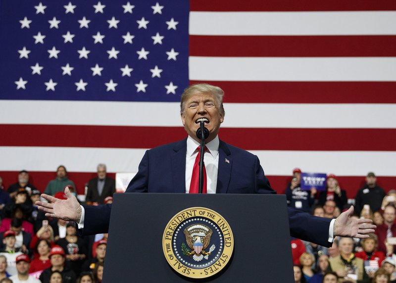 U.S. President Donald Trump speaks at a campaign rally at Atlantic Aviation in Moon Township, Pa., Saturday, March 10, 2018. (AP Photo/Carolyn Kaster)