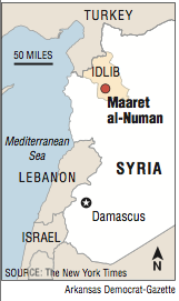 A map showing the location of Maaret al-Numan