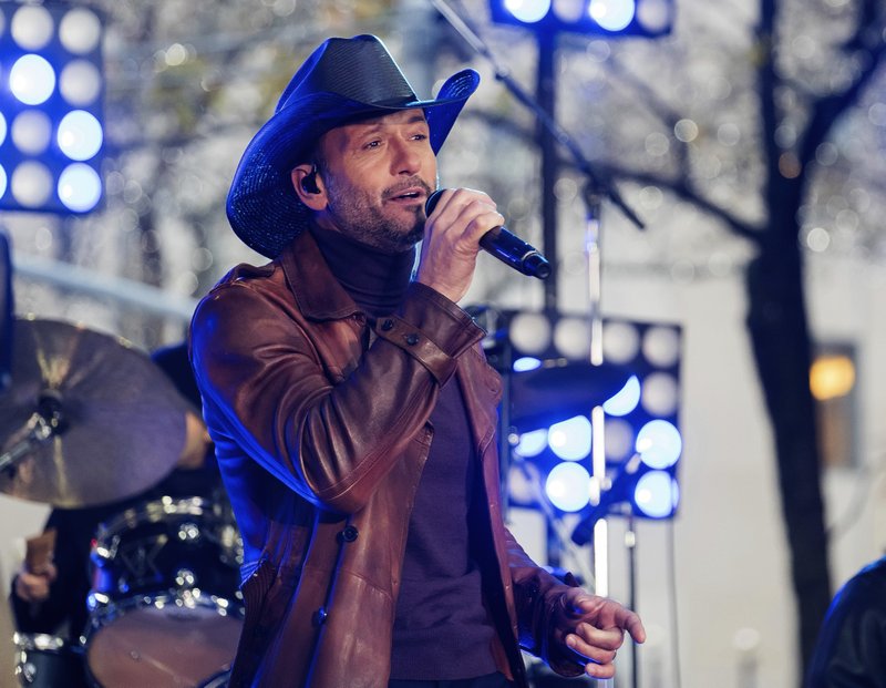 FILE - In this Nov. 17, 2017, file photo, Tim McGraw performs on NBC's "Today" show at Rockefeller Plaza in New York. McGraw collapsed onstage during a performance in Dublin, Ireland, Sunday, March 11, 2018, the Rolling Stone reports. (Photo by Charles Sykes/Invision/AP, File)

