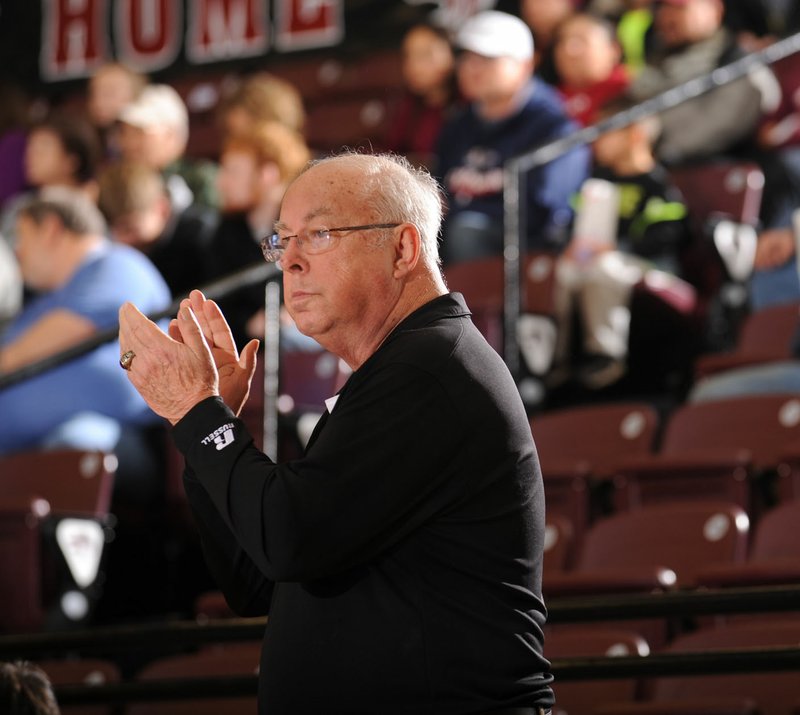 NWA Democrat-Gazette/ANDY SHUPE Longtime Huntsville boys basketball coach Jim Stafford announced his retirement Monday as the Eagles coach. Stafford ranks among the Top 5 in the state in career coaching wins with more than 1,100.