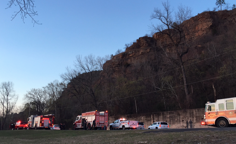 Authorities respond after a report of a person who fell off a cliff at North Little Rock's Emerald Park on Thursday evening.