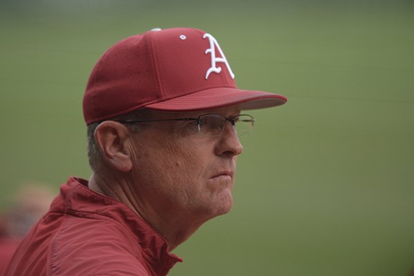 Arkansas coach Dave Van Horn watches during a game against Kentucky on Saturday, March 17, 2018, in Fayetteville. 