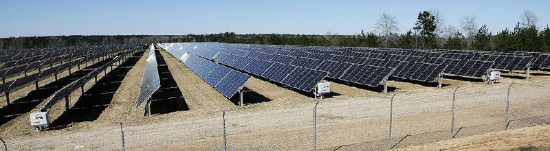 These are some of the 206,000 polycrystalline solar panels at a 540-acre project operated in a joint venture by two electric utilities in Lamar County near Sumrall, Miss.

