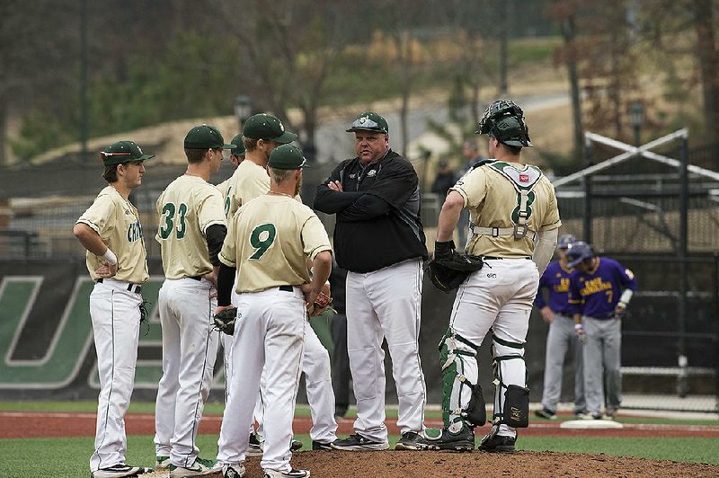 Charlotte pitching coach Shohn Doty (center), a Springdale High School graduate, is in his second season with the 49ers. The 49ers will host the Arkansas Razorbacks for a two-game series, beginning tonight at BB&T Ballpark in Charlotte, N.C.