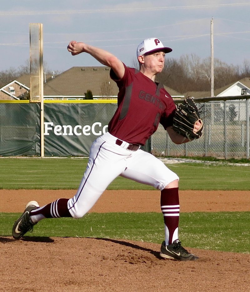 Westside Eagle Observer/RANDY MOLL Jacob Lothes of Gentry lets go of a pitch during play against Gravette in Gentry on Friday.